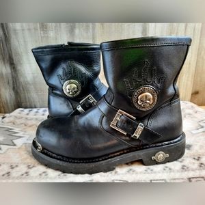 Harley Davidson Mens Sz 10 G Willie Engineer Skull Black Boots